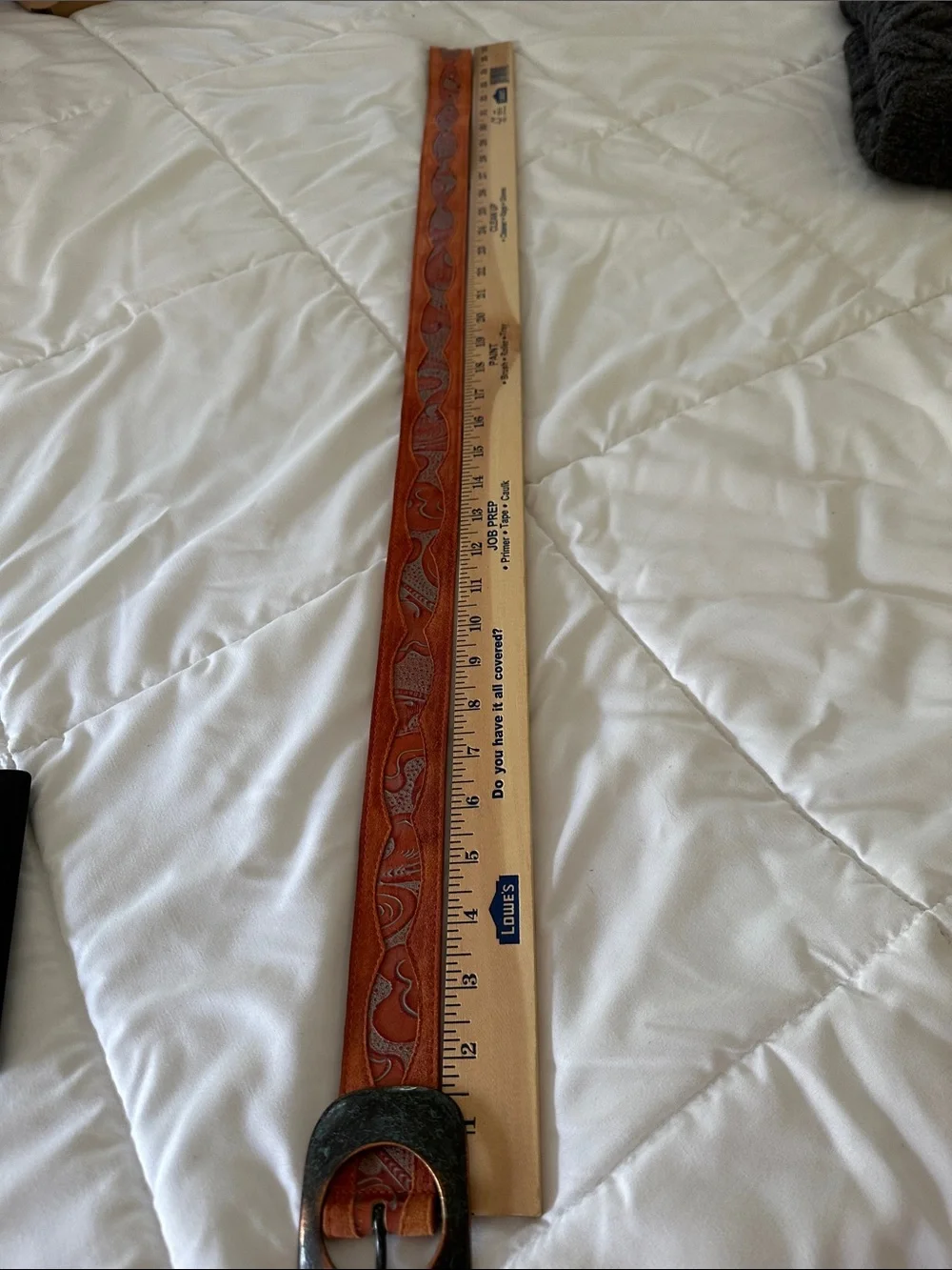 Tooled Leather Belt with Antique made in Italy Metal Buckle